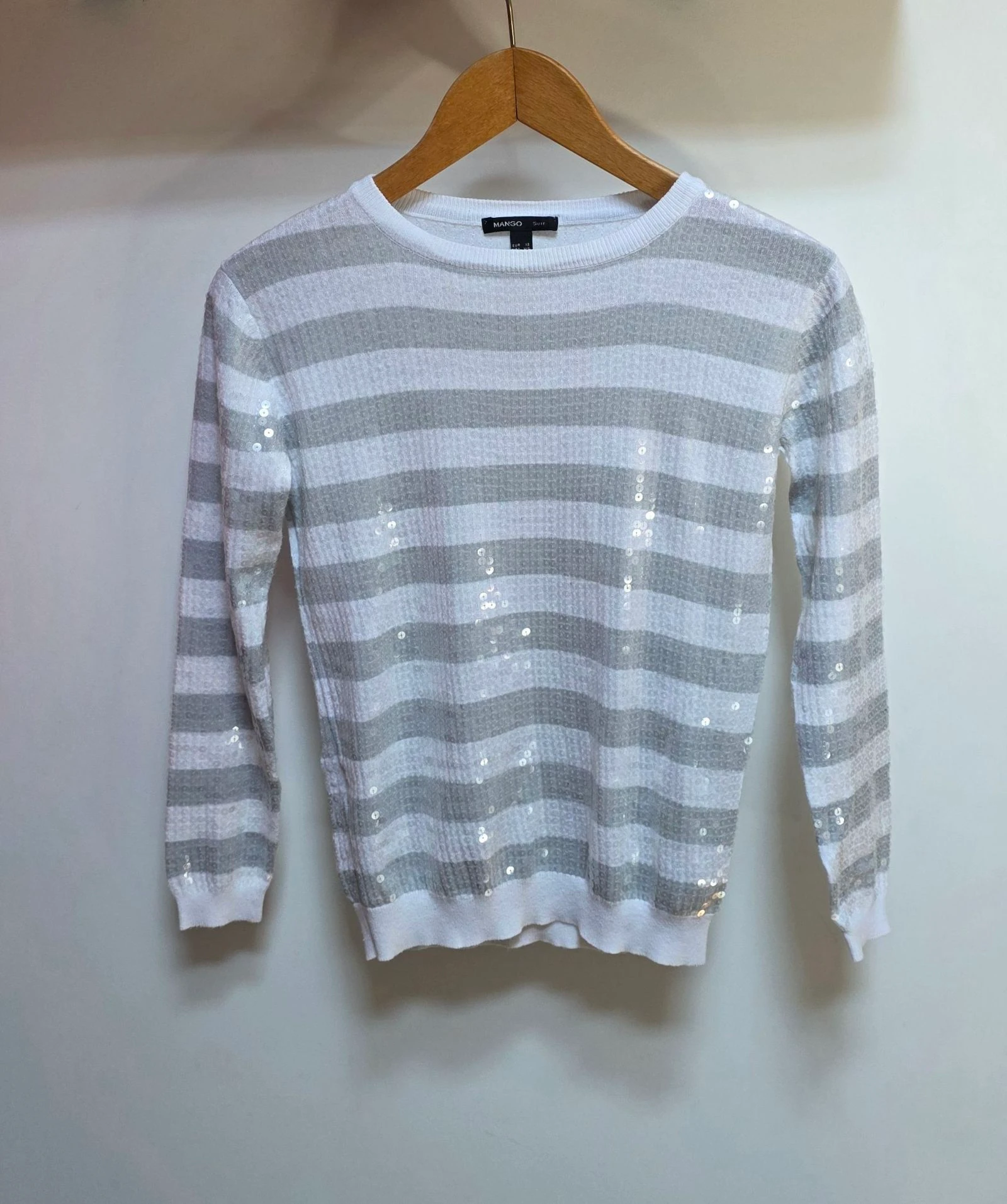 Pull rayé gris et blanc XS Mango Suit pull pailleté lumineux